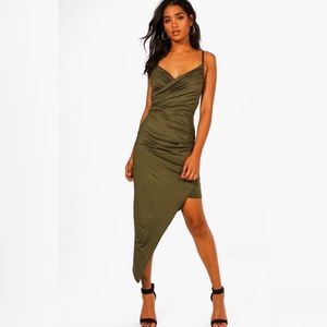 Olive Asymmetrical Midi Dress